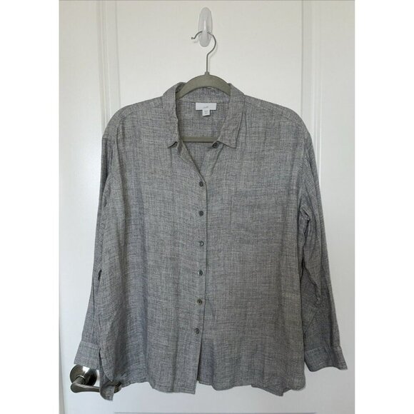 J. Jill Womens Light Heathered Grey button up Blouse Med Petite business office - Picture 1 of 4